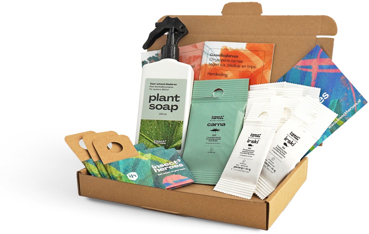 Trips Bestrijden - voor 15 Planten of 37 m² - Bescherm Kamerplanten, Moestuin & Kas - 100% gifvrij - 100 Carna Gaasvlieglarven, 2500 Irski Roofmijten, 3 Doosjes en 250ml Plant Soap - Biologische Bestrijding van Trips - Optimized Pakket tegen Trips