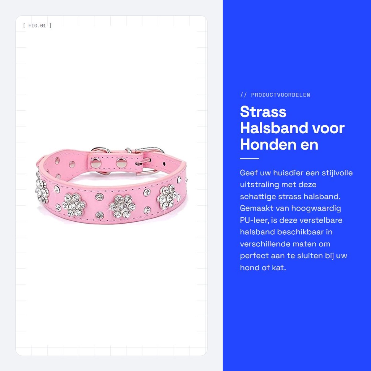 Dailygoods- Halsband Verstelbaar - Strass/Hondenhalsband - Imitatieleer - Bling Diamanten Gesp - Maten S/M/L - 100% Nieuwe Kraag - Hondenkraag