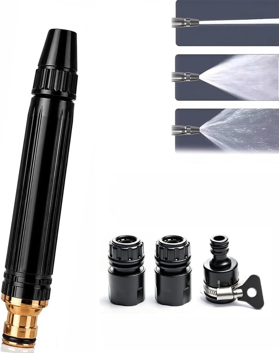 Waterslang Mondstuk - Hogedruk Sproeier - Auto's Reinigen - Duurzame Metalen Constructie - Standaard 3/4 Inch - Zwart