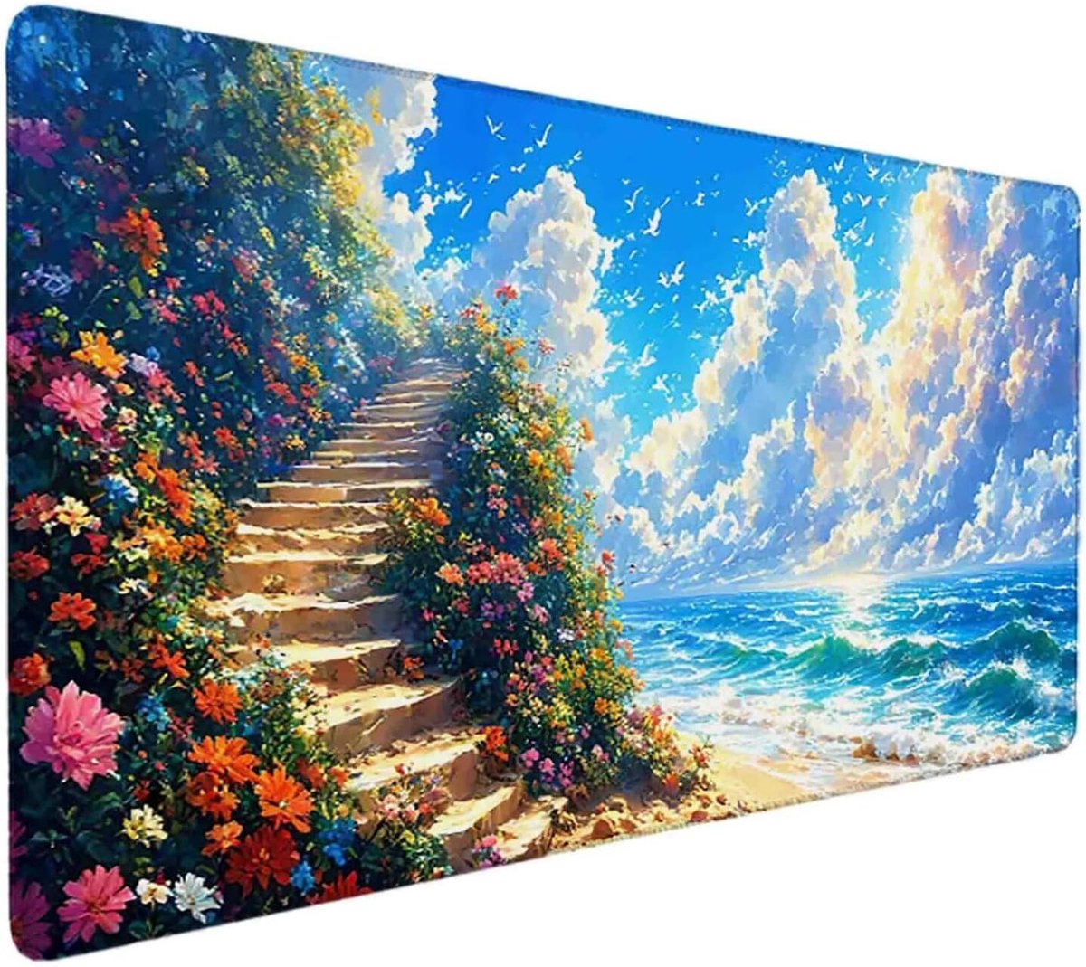 Grote Muismat - Bureauonderlegger Antislip - Comfortabel Werken - Glad Stoffen Oppervlak - 90 x 40 cm - Blauw Landschap