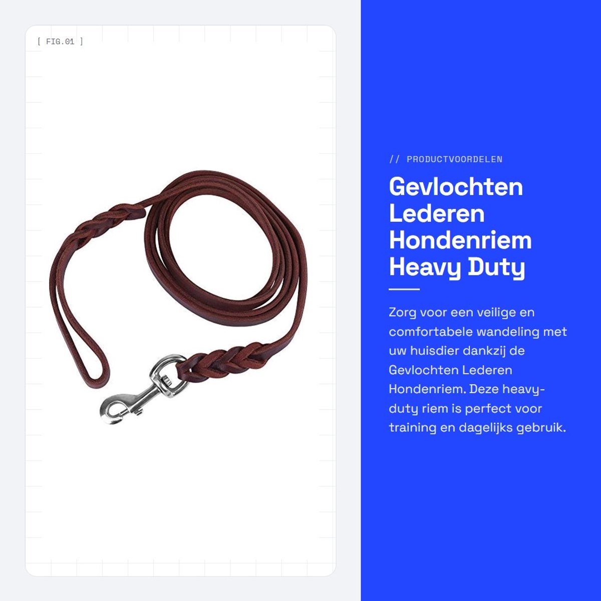 Dailygoods- Hondenriem Heavy Duty - Lederen Riem - Gevlochten Training Riem - 1,2 Meter - Geschikt voor Middelgrote/Kleine Honden - Schokbestendig - Hondentuig