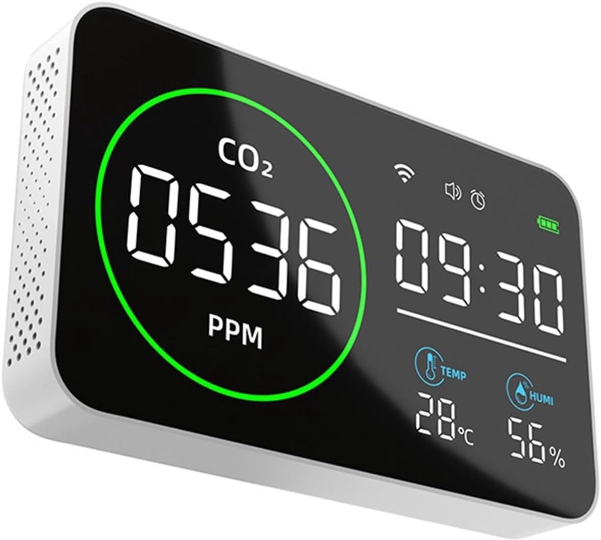 Slimme CO2 Detector - Luchtkwaliteit Monitor - Binnenklimaat Meten - 4-in-1 Functie - 23 cm Breed - Zwart
