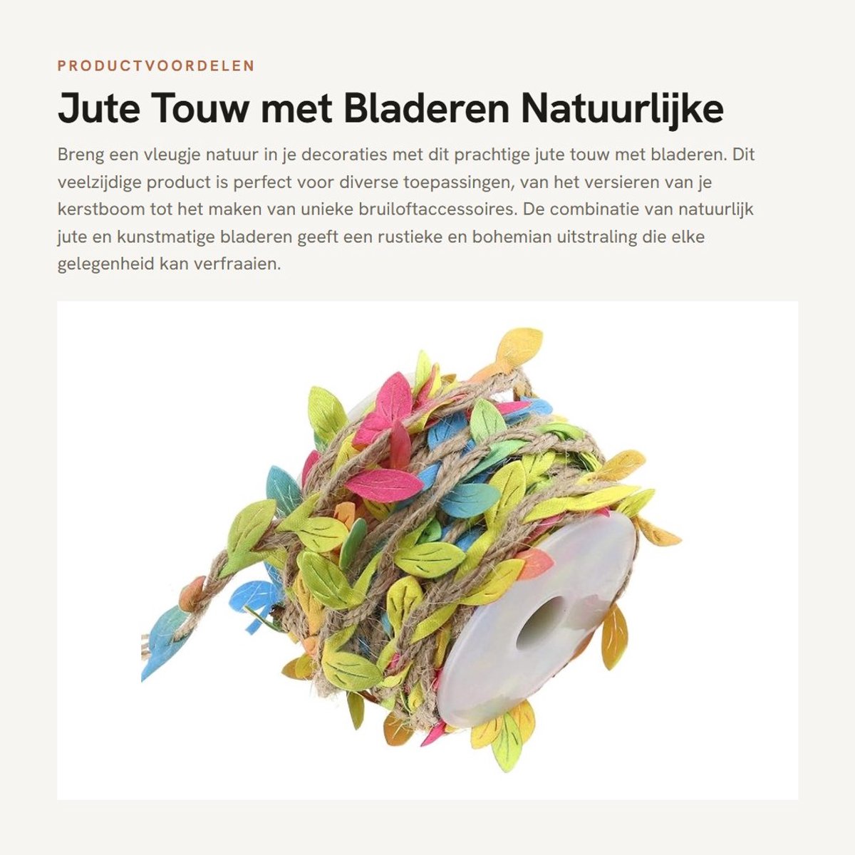 Dailygoods- Jute Touw 20m Natuurlijk - Veelkleurig Lint - Kunstblad Decoratie - Doe-het-zelf Ambacht - Huis/Tuin Decor - Schitterende Afwerking