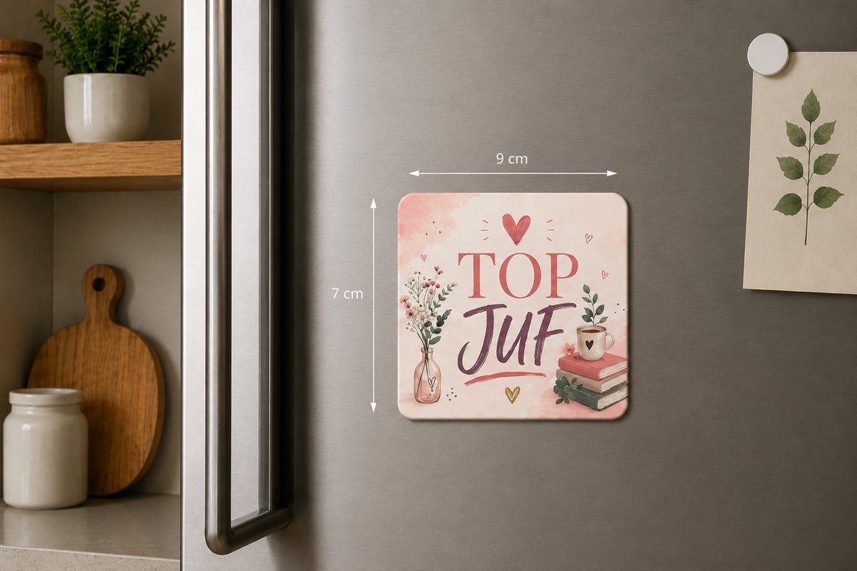 Koelkastmagneet Top Juf – Magneet 9x7 cm – Bedankje voor Juf – Cadeau Einde Schooljaar