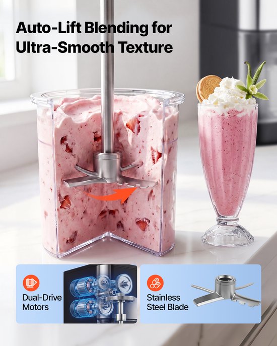VEVOR Ijsmachine, 7-in-1 Apparaat voor Gelato, Sorbet, Milkshake, Bevroren Yoghurt en Licht Ijs, Zelfgemaakte Ijsmachine met Roer- en Wervelfunctie met Één Druk op de Knop, voor Een Gladde, Romige Textuur van Vevor — afbeelding 5