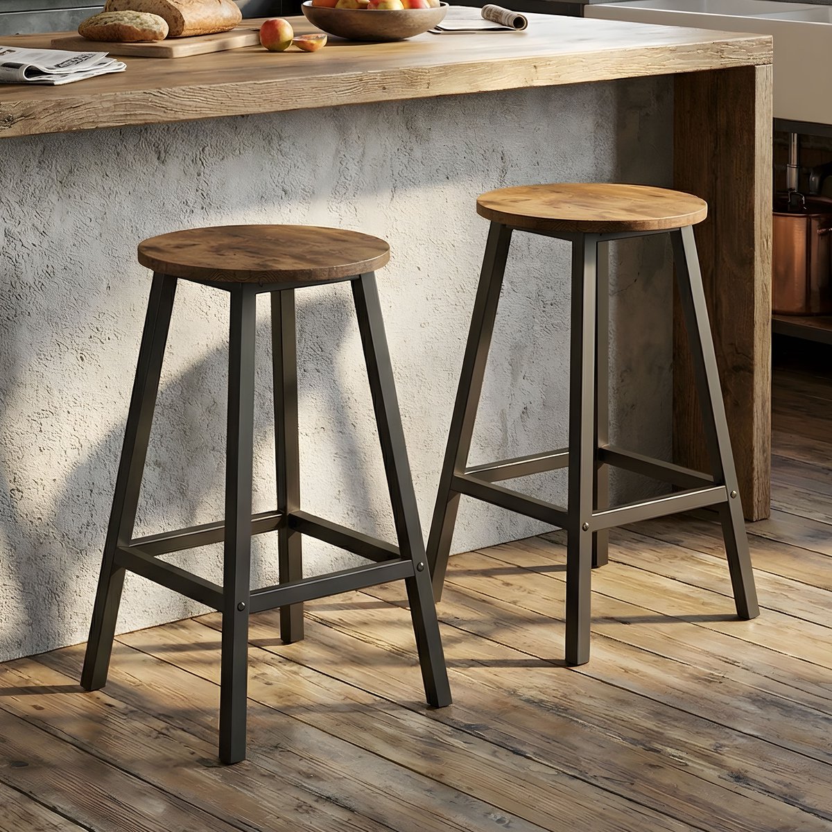 HOKEEPER barkrukken set van 2 - barkrukken - barstoelen - barkruk set - hoge krukken voor bartafel, keuken, eetkamer - Retro