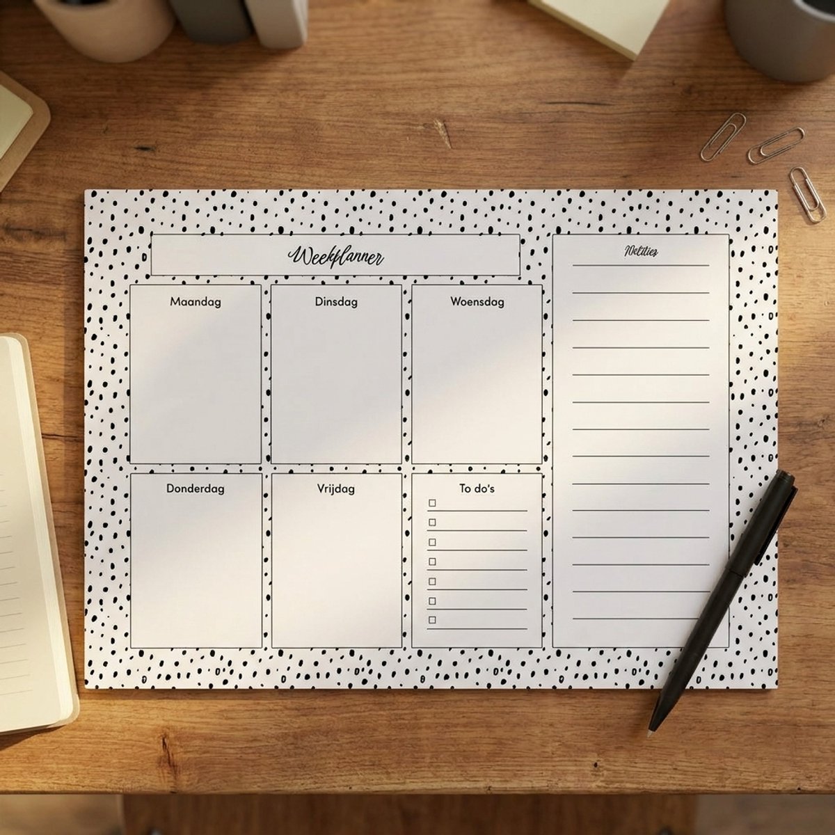 Bureaulegger | Weekplanner | Zwart-Wit | 30 vellen | Bureaulegger papier | A3-formaat | Juf | Meester | Fotofabriek