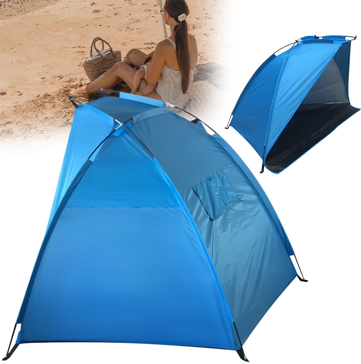 Zonneschermtent - Strandtent - Kampeertent - Waterdicht - UV-bescherming - Opvouwbaar - 220x120x120 CM - Blauw – foto 3