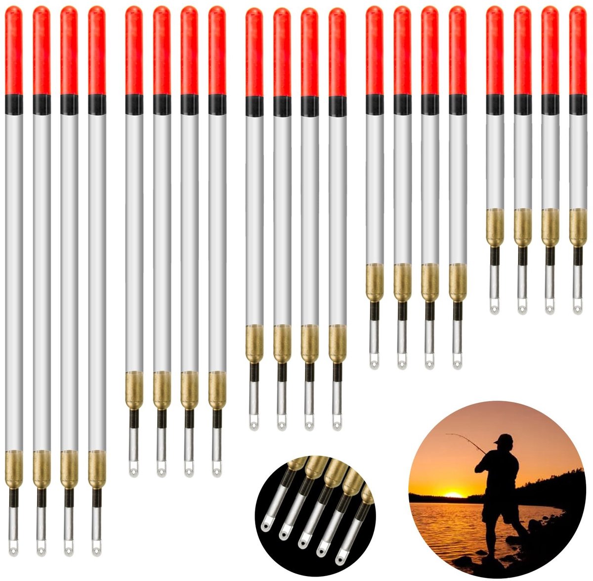 Dailygoods- Visdobberset 20 Stuks - Drijvende Kop - Kunststof - Visspullen - Dobbervissen - Diepzeevissen - 11/13/15/17/19 cm - Dobbers