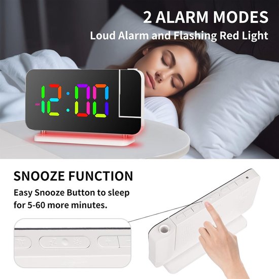 Digitale Wekker - Projectie Klok - Wakker Worden - Zonsopgang Simulatie - 5 cm Breed - Wit — afbeelding 5