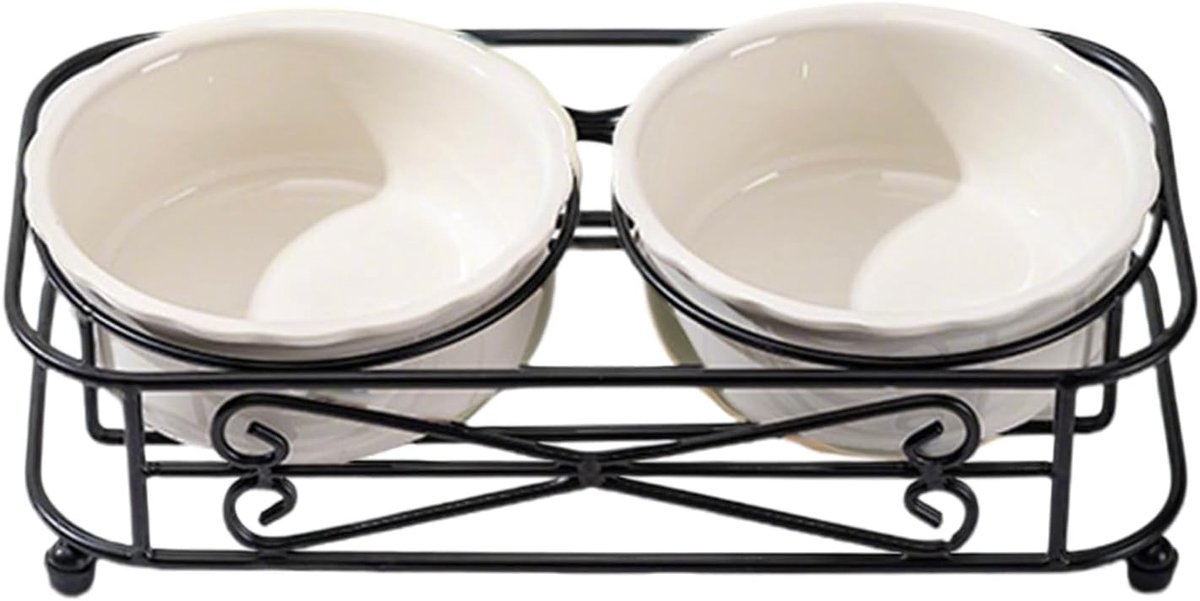 Voerbak Huisdieren - Voer- en Waterbak - Comfortabel Voeren - Verhoogde Standaard - 30 cm Lengte - Wit