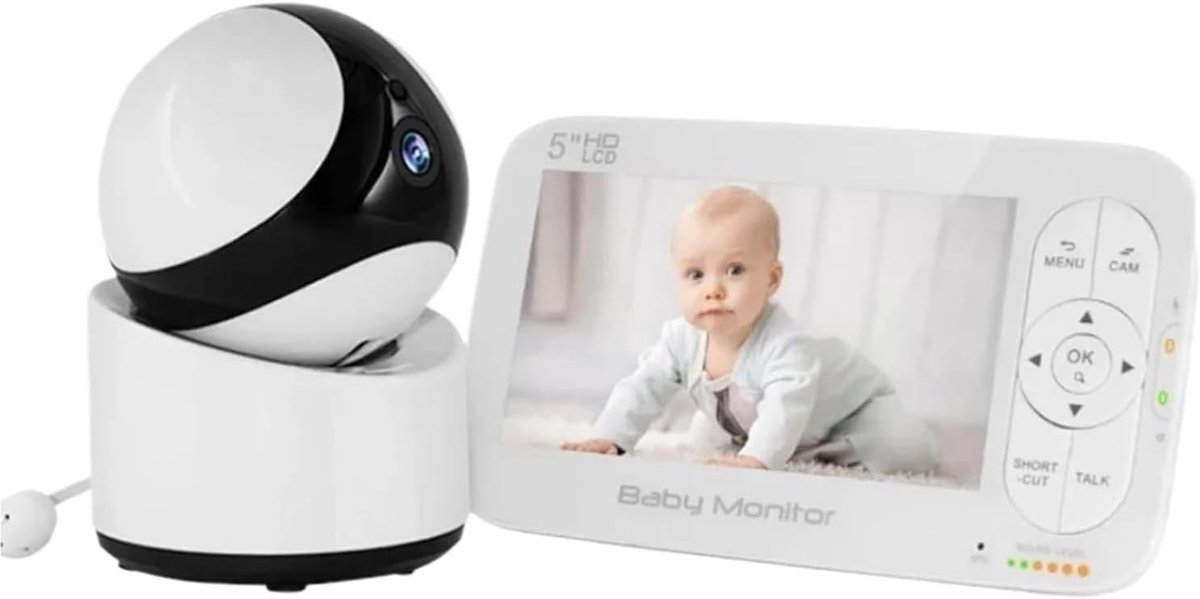 Babyfoon Camera - Thuis Monitor - Kind Bewaken - AI Huilalarm - 5 inch Scherm - Wit
