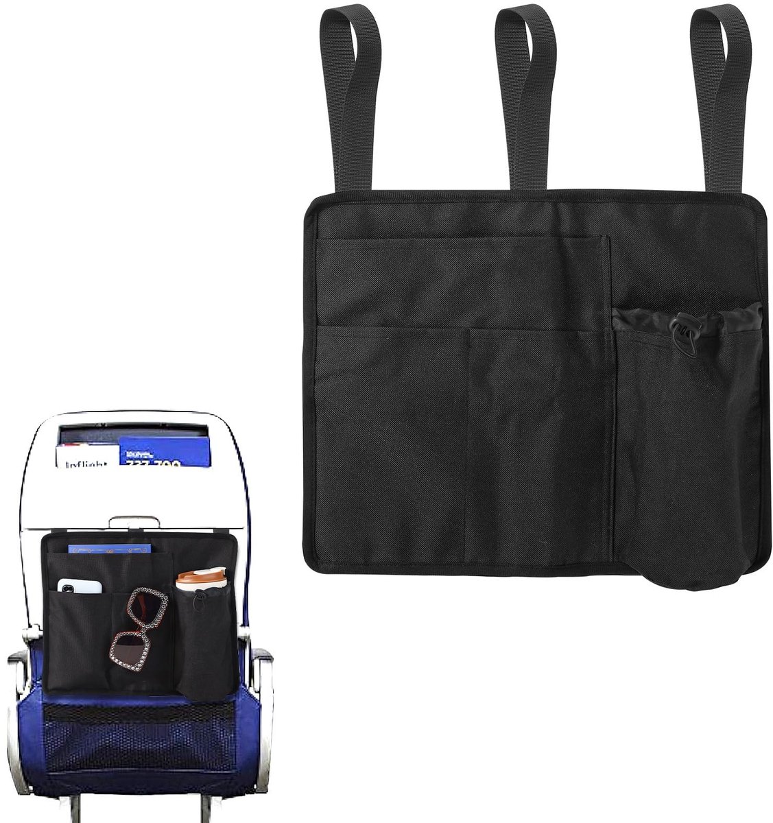 Dailygoods- Vliegtuigstoelrugorganizer Premium - Reisorganizer - Opbergruimte met 4 Zakken - 600D Oxford-Stof - Zwart - 35x32cm