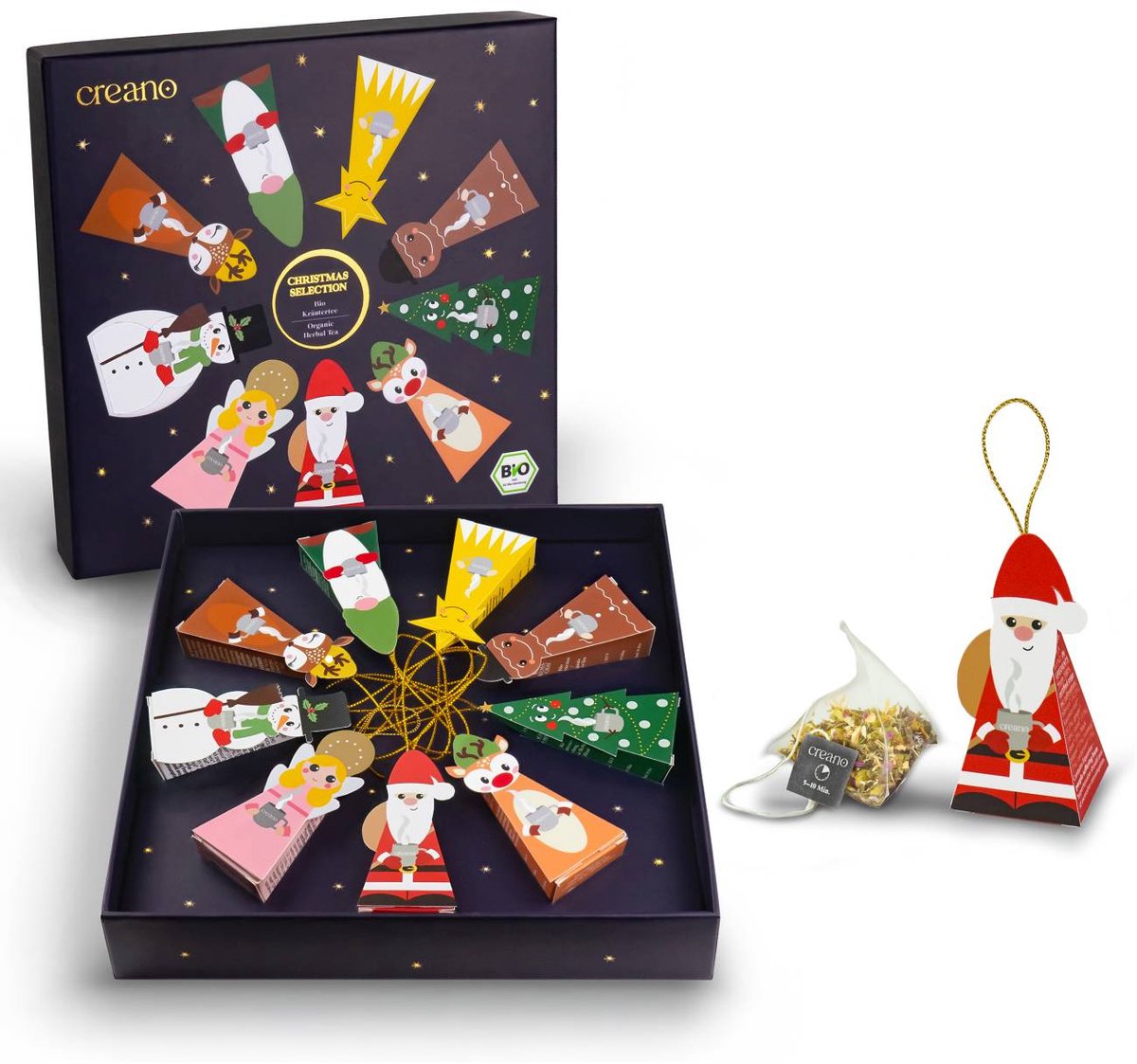 Kerstmis biologische kruidenthee 9-delige piramide geschenkset "ORGANIC HERBAL TEA" - 9 biologische piramide theezakjes in 9 verschillende soorten - 22,5g *¹