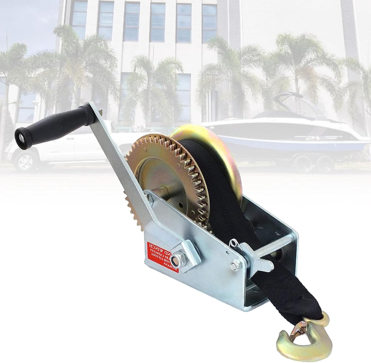 Handlier Polyester Band - Trek Lier - Voertuig Berging - Corrosiebestendig Staal - 3500 Lbs Capaciteit - Zwart
