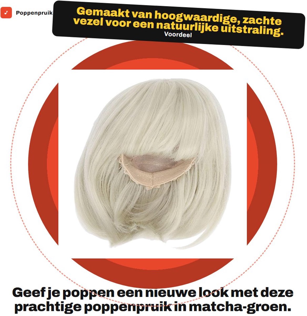 Dailygoods- Poppenpruik Rechte Pony - Schouderlengte Haar - Zachte Vezel - Voor 1/3 BJD Pop - Natuurlijk Draageffect - Levensechte Uiterlijk - BJD Pruik