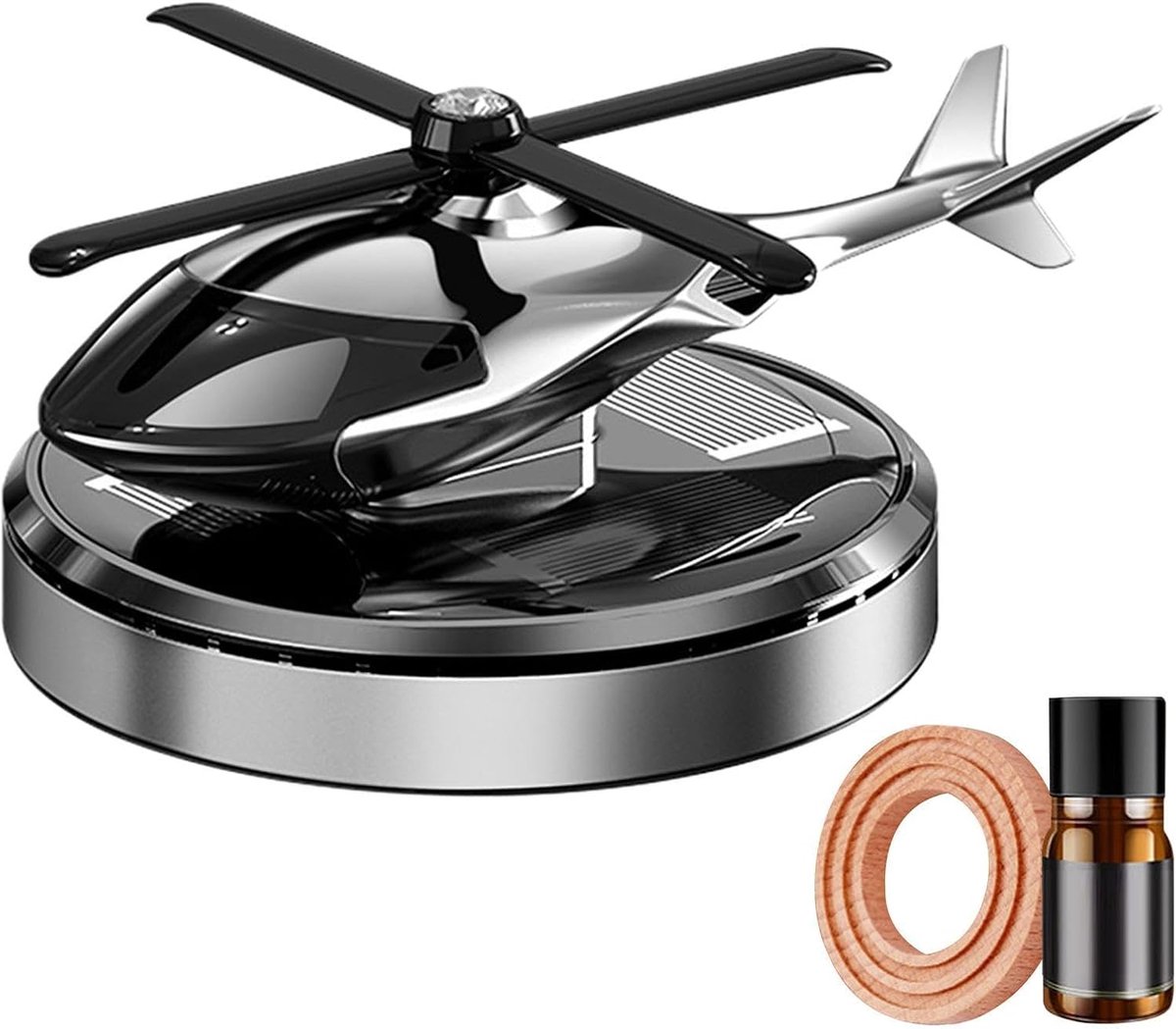 Helikopter Luchtverfrisser - Zonne Dashboard - Auto Interieur - Zonne-energie Aangedreven - Compact Formaat - Zilverkleurig
