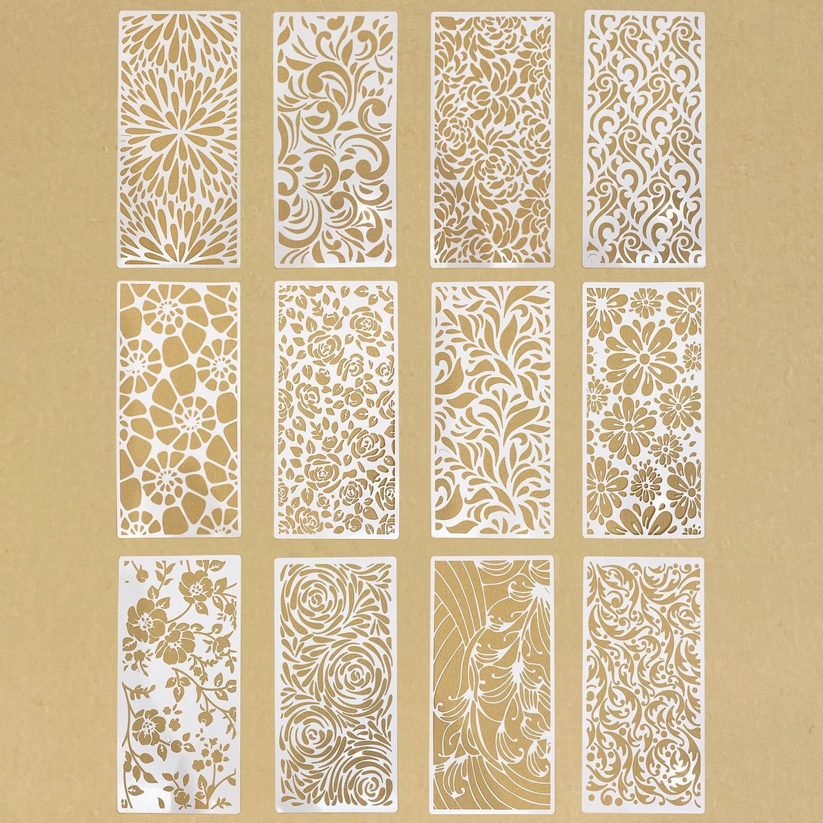 Dailygoods- Bloemenstencils 12 Stuks - Gemaakt van PET - Sjablonen voor Ambachten - Wanddecoratie - Herbruikbaar - Flexibel en Wasbaar