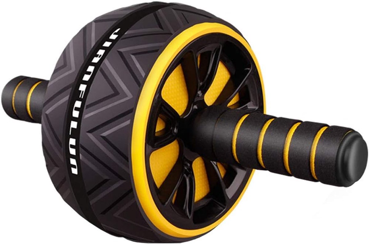 Buikspierwiel - Buikroller Trainingswiel - Kracht Training - Stabiele Brede Wielen - 30 cm Breed - Zwart Geel