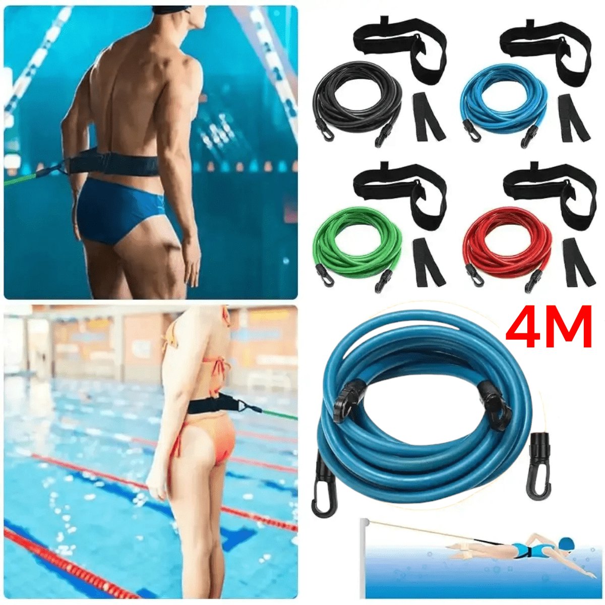 Padisport Zwemtrainer 4M - Zwemelastiek - Zwemgordel - Zwemelastiek Volwassen - Zwemriem - Zwemelastiek Met Weerstand - Swimtrainer
