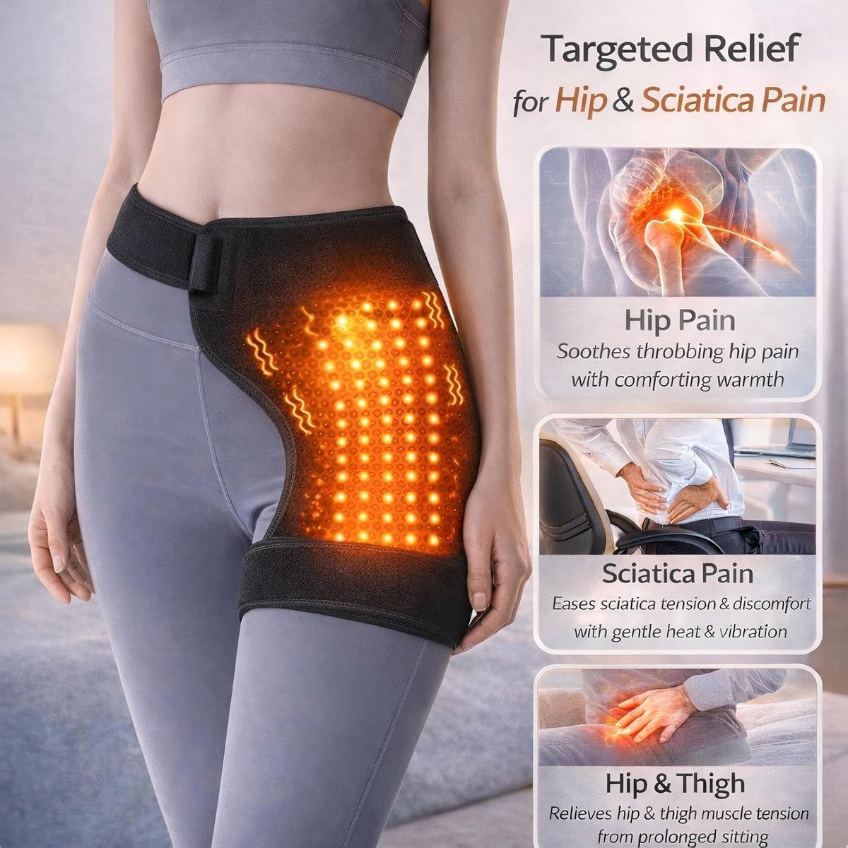 KZQ Draagbare heupverwarmer met vibratie en elektrische warmte - Instelbare warmtetherapie voor heup dij en billen - Met dubbele stroomopties voor thuis kantoor en fitness - Zwart — cadeau in Cadeau-ideeën - foto 4