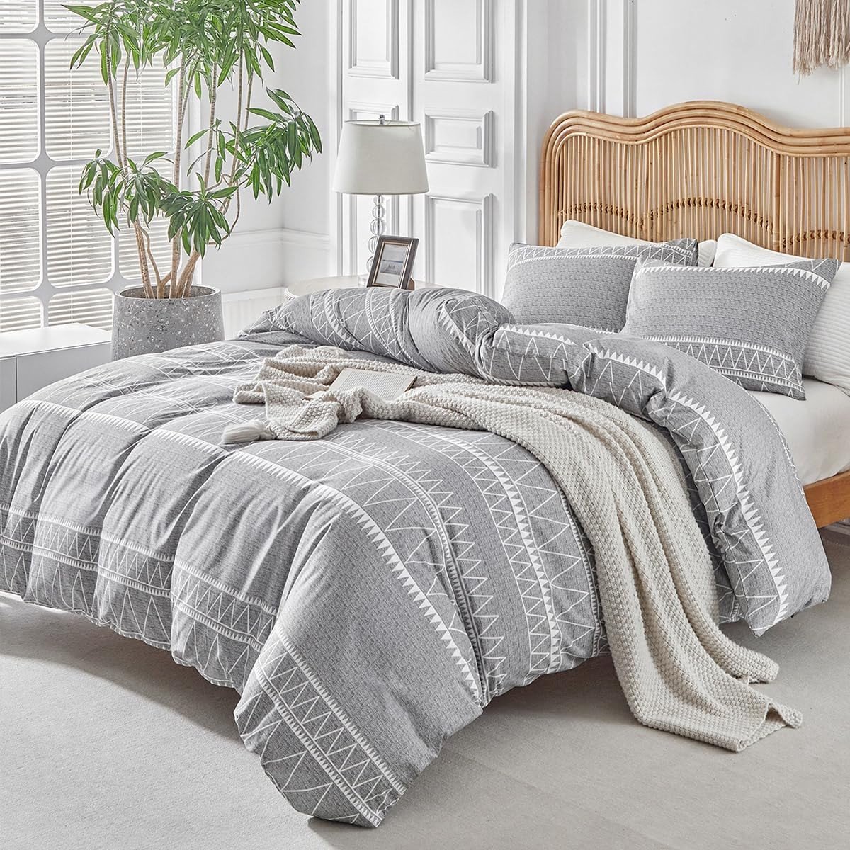 Dailygoods - Tokokimo Dekbedovertrek voor Bed 180, Dekbedovertrek 260x240 cm met Boheems Patroon van Microvezel, 3-Delige Set, Bevat 1 Dekbedovertrek van 260x240 cm + 2 Kussenslopen van 65x65 cm, Grijs