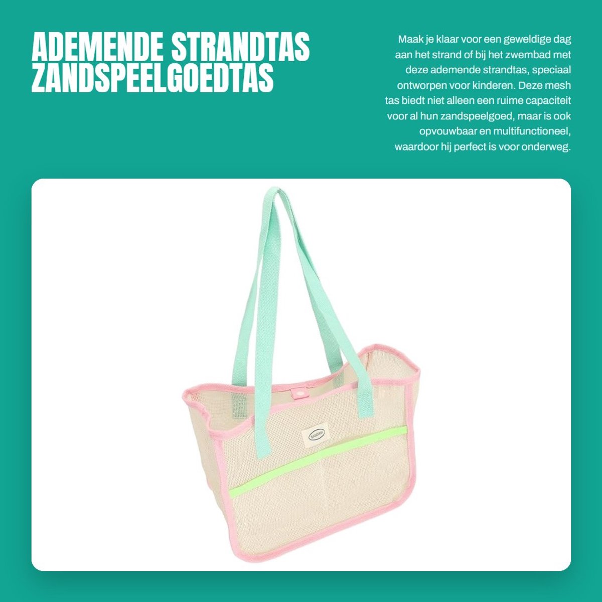 Dailygoods - Ademende Strandtas - Zandspeelgoedtas - Opvouwbaar en Multifunctioneel - Grote Capaciteit - Oxford-materiaal - Geschikt voor Kinderen
