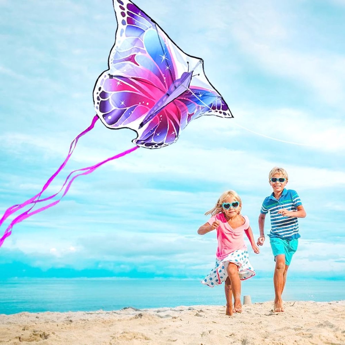 Dailygoods- Vlieger voor kinderen - Strandvlieger - Enkelvoudige Vlieger - Lichte Wind Vlieger - 4 Staarten - Hoogwaardige Materialen