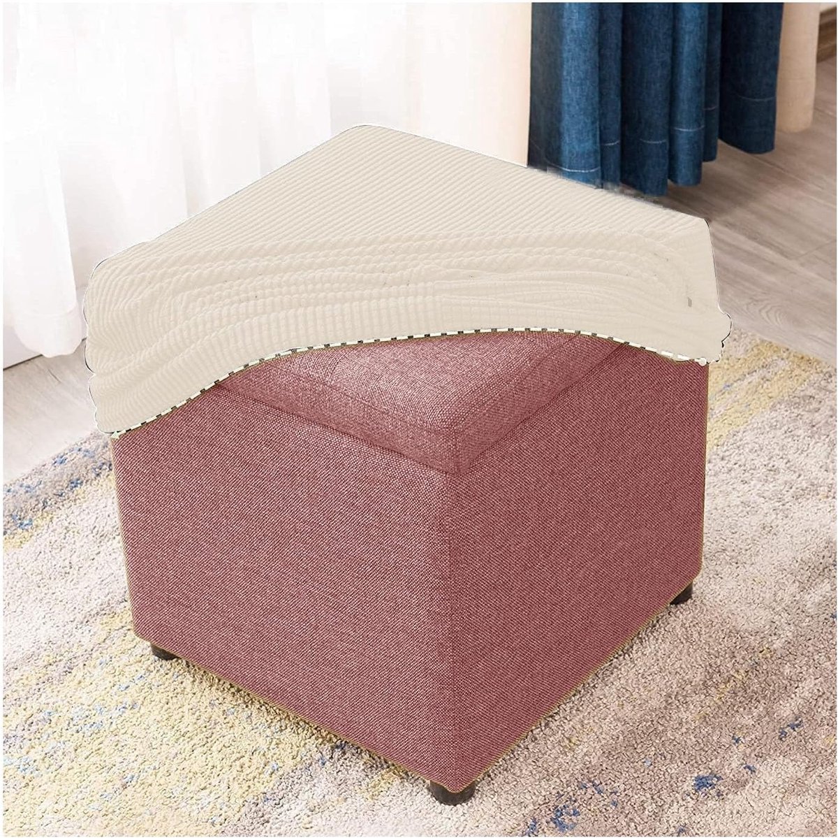 Voetenbank Hoes - Poefhoes Stoelhoes - Meubels Beschermen - Zeer Rekbaar Spandex - 50x50cm - Beige
