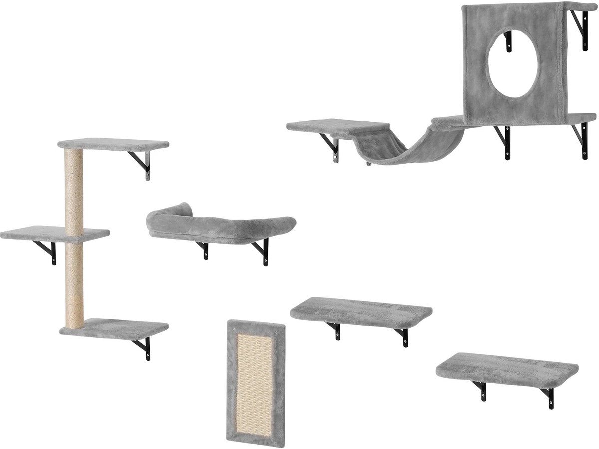 Hutjemutje - klimmuur kat - katten klim wand - krabpaal muur - klimwand complete set - krabpaal - ladders - plateaus - grijs