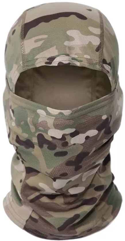 Volgelaatsmasker in camouflagekleuren, voorzijde met een opening voor de ogen.