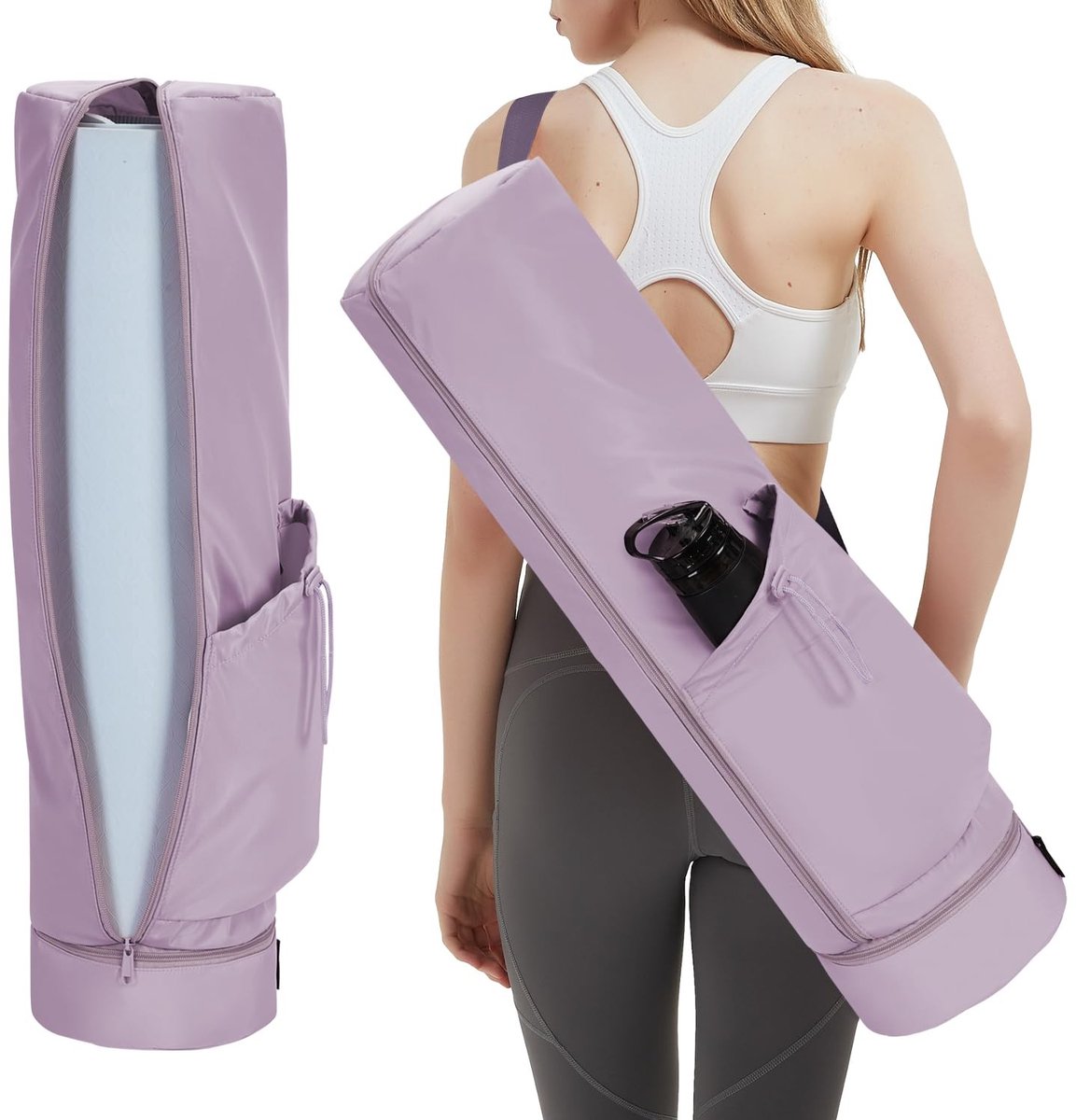 Dailygoods- Yogatas met vak voor natte spullen - Fleshouder - Doorlopende ritssluiting - Verstelbare schouderband - Hoofdvak 65 x 18 cm - Waterdicht vak 8 x 18 cm - Yogamat Tas