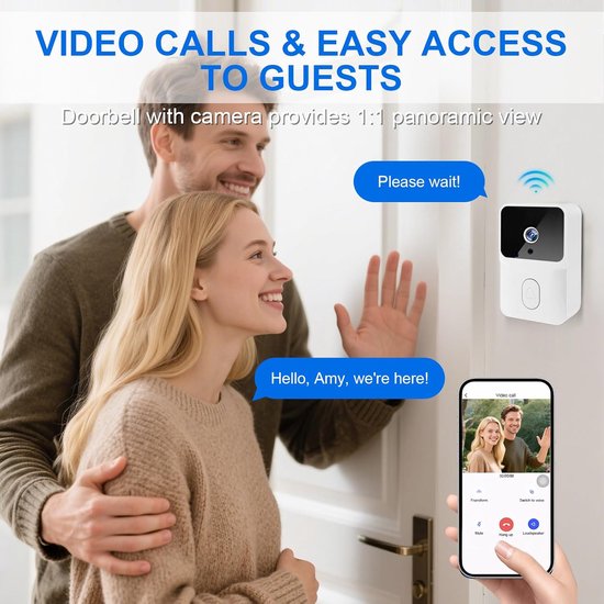 Beveiligingsvideodeurbel - Draadloze camera - Huis bewaken - Tweerichtingsgesprek - 100° Panoramisch - Wit — afbeelding 4