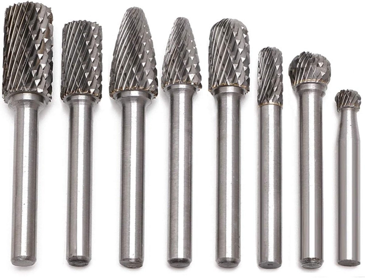 Metalen raspvijl set - Naaldvijlen braamboren - Metaal bewerken - Wolfraamcarbide materiaal - 8 stuks 6-12 mm - Zilverkleurig