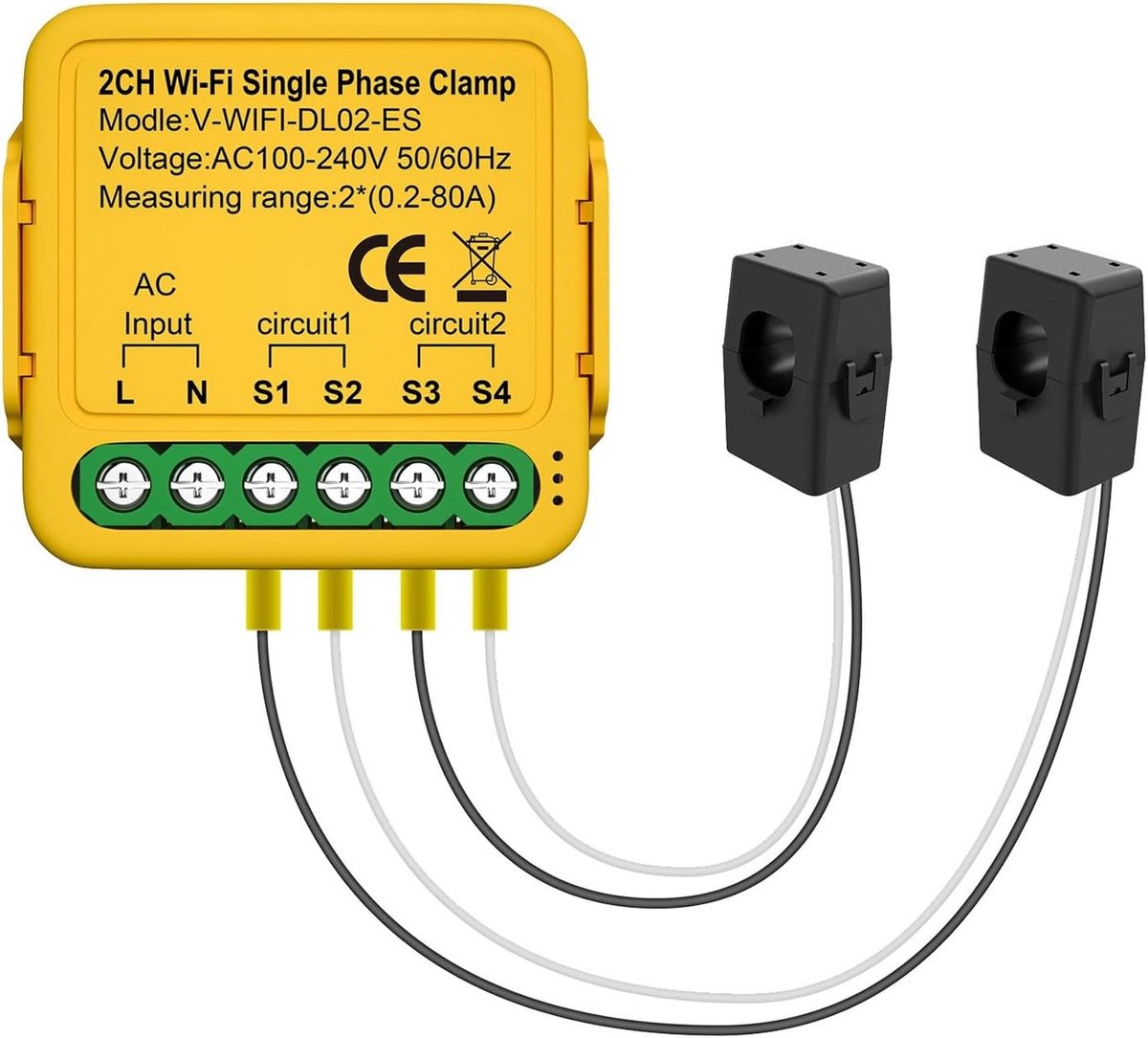 Wifi Schakelaar - Stroommeter Monitor - Energieverbruik Analyseren - Real-time Inzicht - 10 x 8 x 3 cm - Geel
