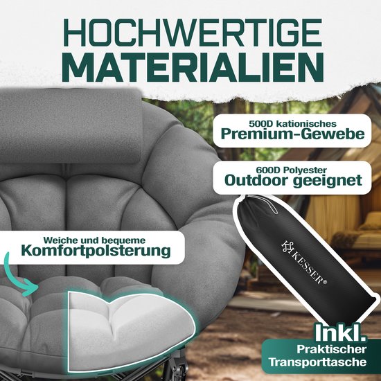 KESSER® Campingstoel Opvouwbaar 150kg Draagvermogen Incl Zitkussen, Hoofdkussen, zij en transporttas van KESSER — afbeelding 2