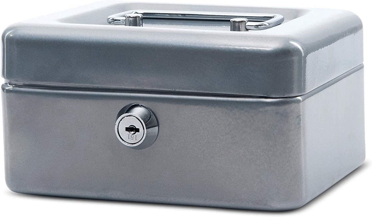 Geldcassette - Geldkistje - Veilig Geld Bewaren - Afsluitbaar - 15 cm - Zilver