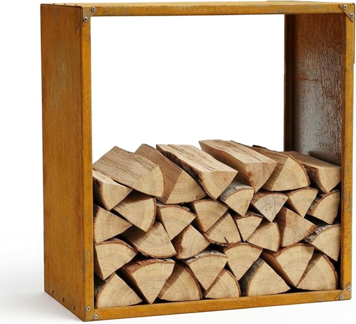 Houtopslag Dokka - Brandhoutrek - Haardhout Opslag - Praktisch Vierkant - 80x80x40 cm - Corten