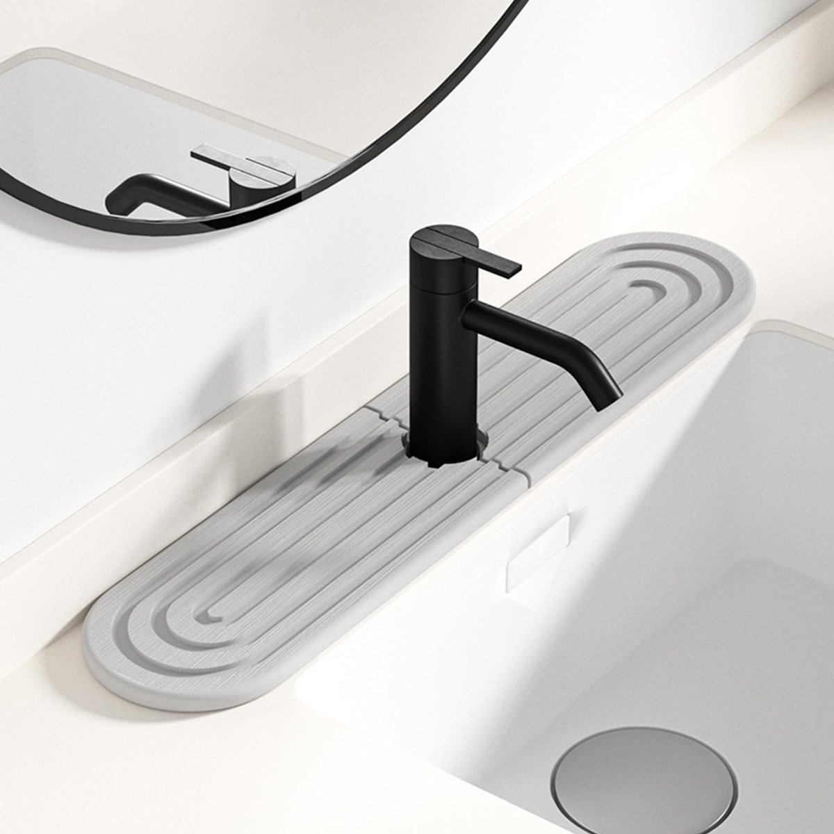 Dailygoods - Afdruipmat voor gootsteen, kiezelgoer, steen, waterkraan, spatbescherming, waterkraanmat, 40 x 10 cm, wastafel, splash pad, steen, droogmat, keuken voor keuken en badkamer, grijs