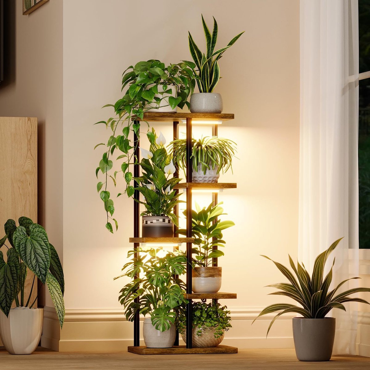 Dailygoods- Plantstand 5-Tier Design - Hoge Plantenstandaard - Kweeklampen - Full-Spectrum LED's - Dimbaar - Ruimtebesparend
