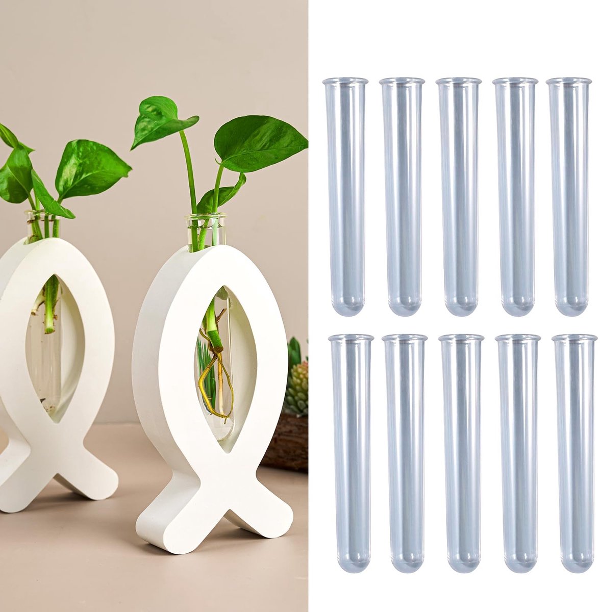 Dailygoods- Reageerbuisjes 24 x 120 mm - Kunststof - Set van 10 - Veilig en geurloos - Voor bloemen/vloeistoffen - Lange levensduur - Bloemenvaas