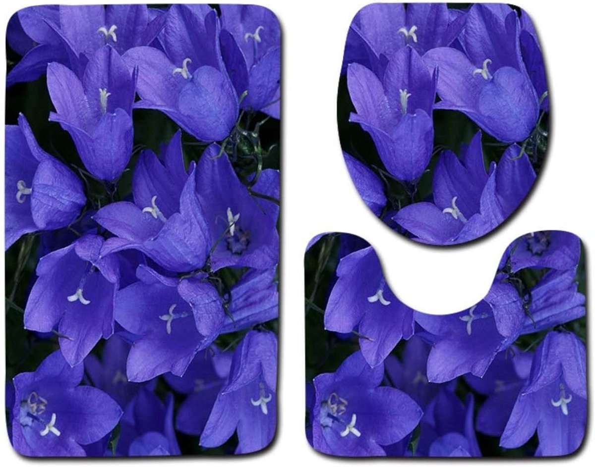 Badkamer set - Vloermat toilet - Badkamer decoratie - 3-delige set - 50 x 80cm - Bloemen p