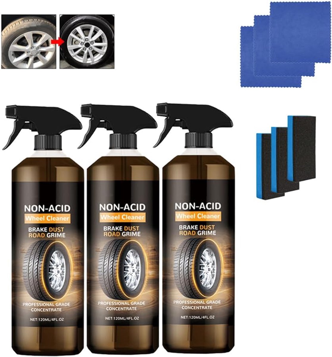 Velgen Reiniger - Wielonderhoud Kit - Auto Poetsen - Veilig Op Alle Velgen - 3 Sets - N.v.t.