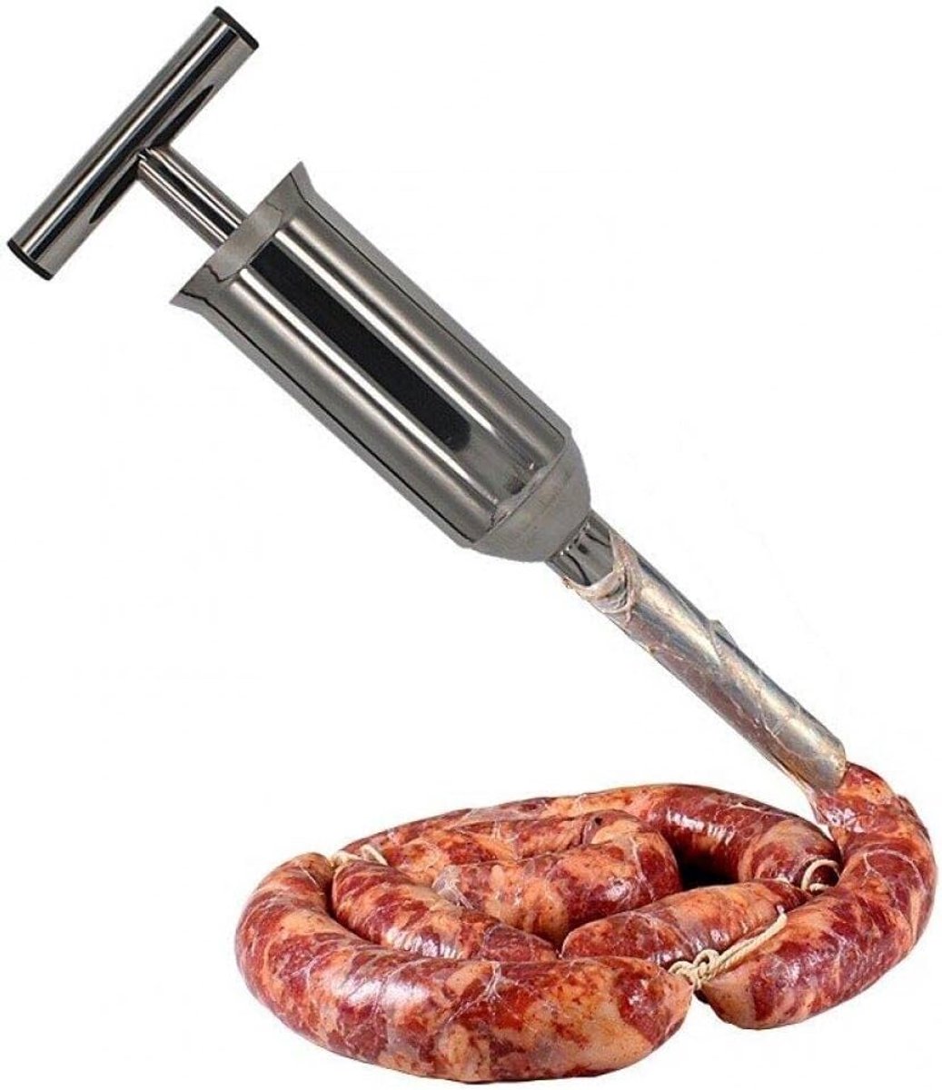 Worst Vulmachine - Vlees Vuller - Zelf Worst Maken - Handmatige Bediening - 34 cm Lengte - Zilverkleurig