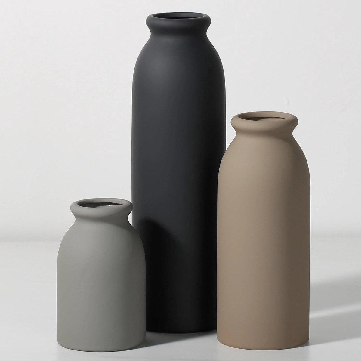 Dailygoods- Bloemenvazen Set - Moderne Keramische Vazen - 3-delig - Minimalistisch Design - Neutrale Kleuren - Geschikt voor Gedroogde Grassen - Decoratievazen