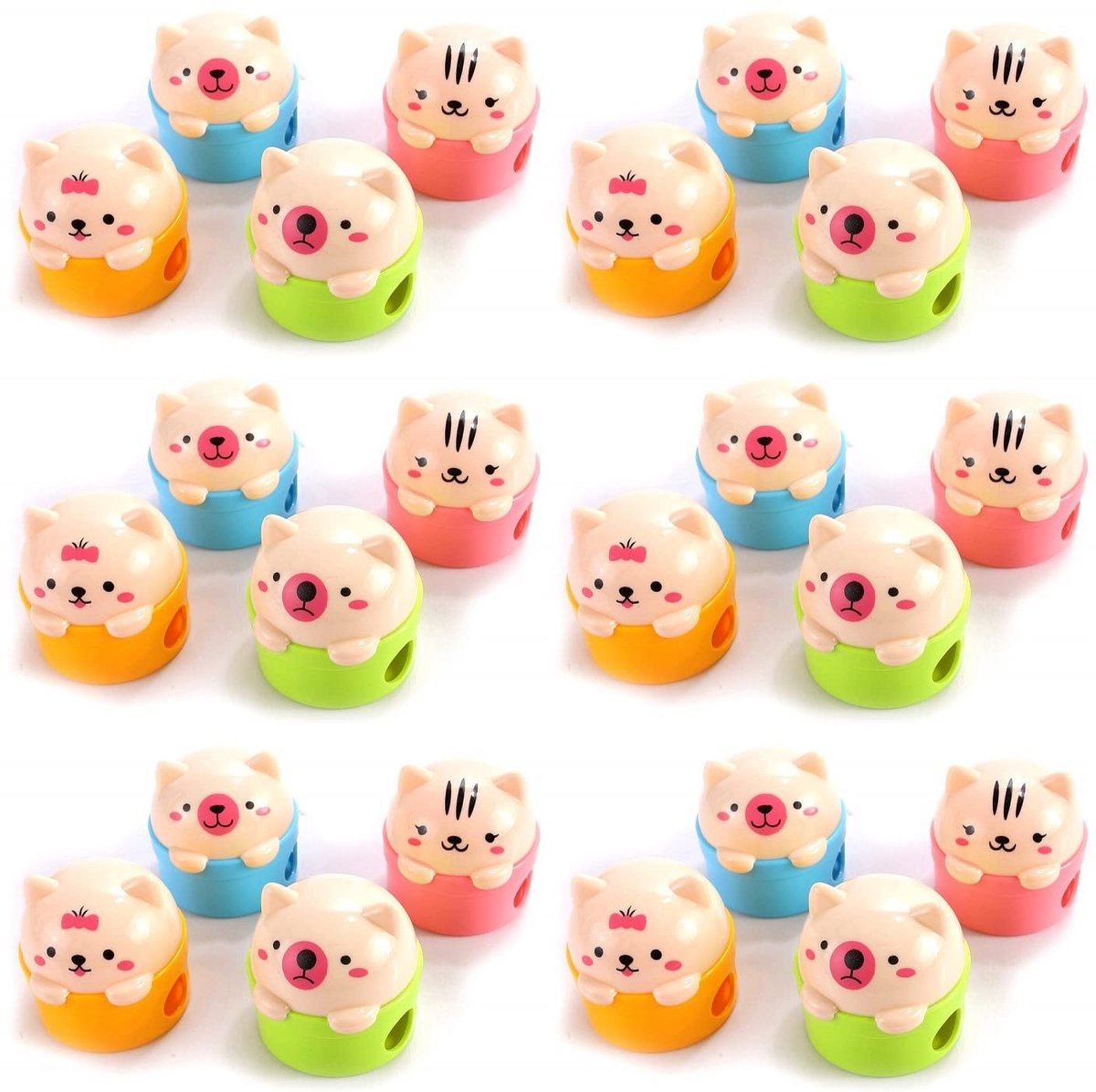 Dailygoods- Puntenslijper 24 Stuks - Dierenstijl - Dubbele Gaten - Geschikt voor Potloden - ABS-Kunststof - Afmetingen 4,5 cm - Slijper