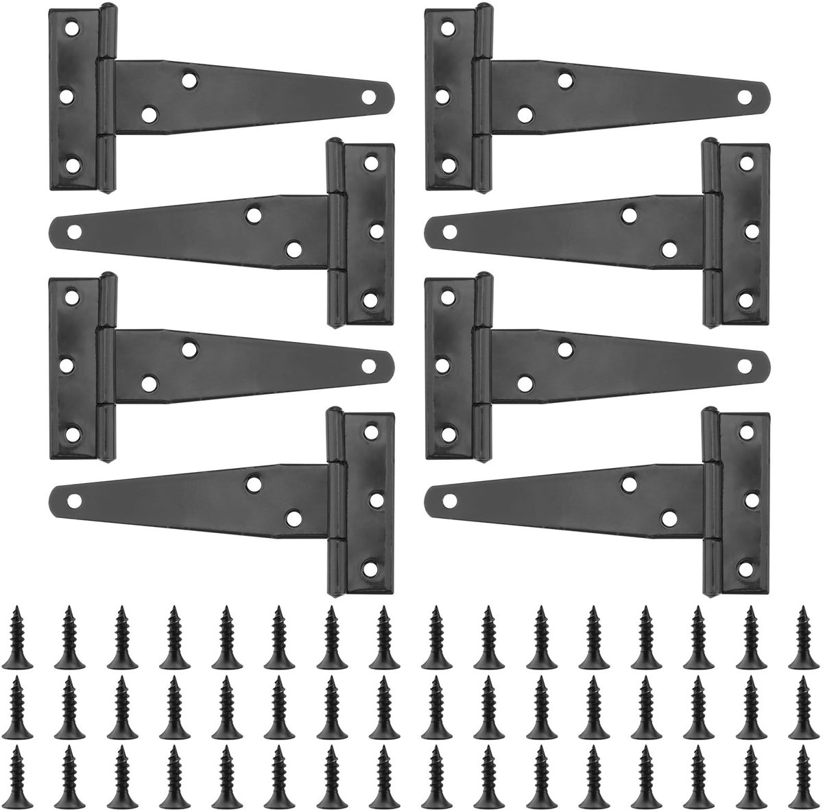 Dailygoods- T-scharnier 10 cm - 8 stuks - Zwart - Zware belasting - Inklapbaar - Eenvoudige montage met schroeven - Deurscharnier