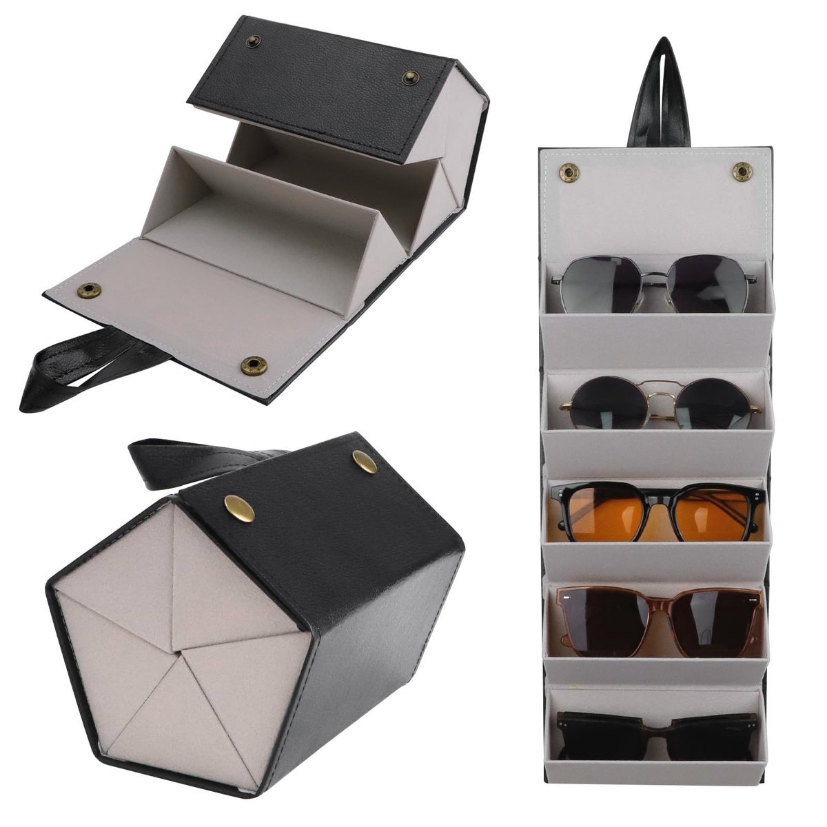 Dailygoods - Zonnebril Organizer 5 Slots Reisbril Case Opvouwbaar Meerdere Paren Brillen Opbergdoos Opknoping Brillen Houder (Zwart)