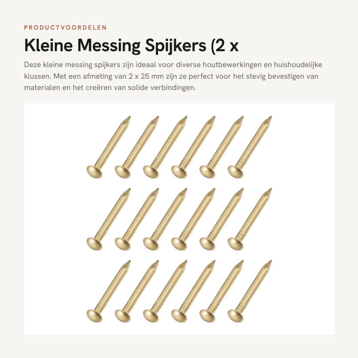 Dailygoods - Kleine Messing Spijkers (2 x 25 mm) 100 Stuks voor Houtbewerking en Huishouden