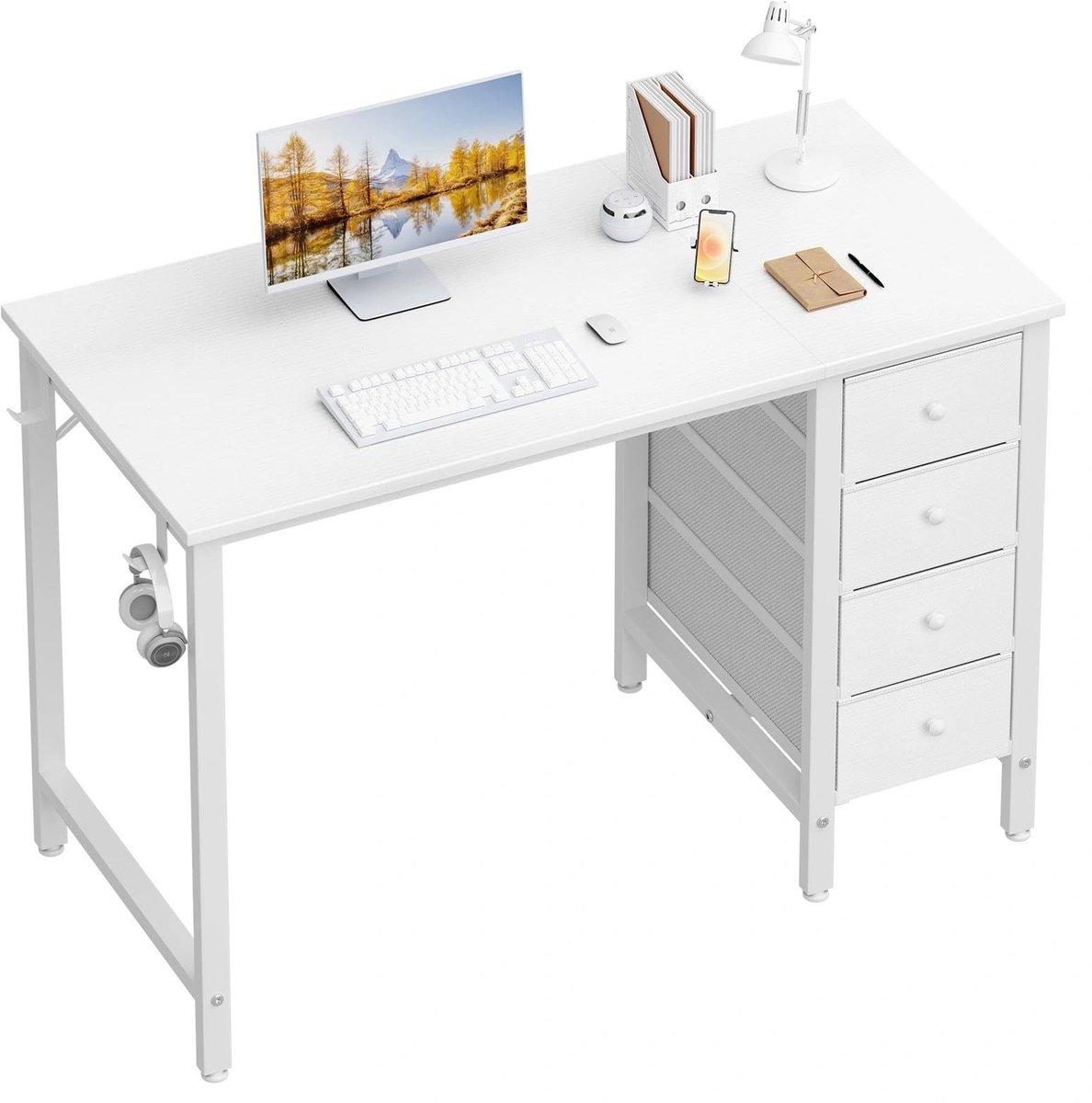 Dailygoods- Bureau Klein Wit - Bureau met Lades - Studiebureau voor Kinderen - Opbergbureau - Lichtgewicht Bureau - Geschikt voor Kleine Ruimtes - Computertafel